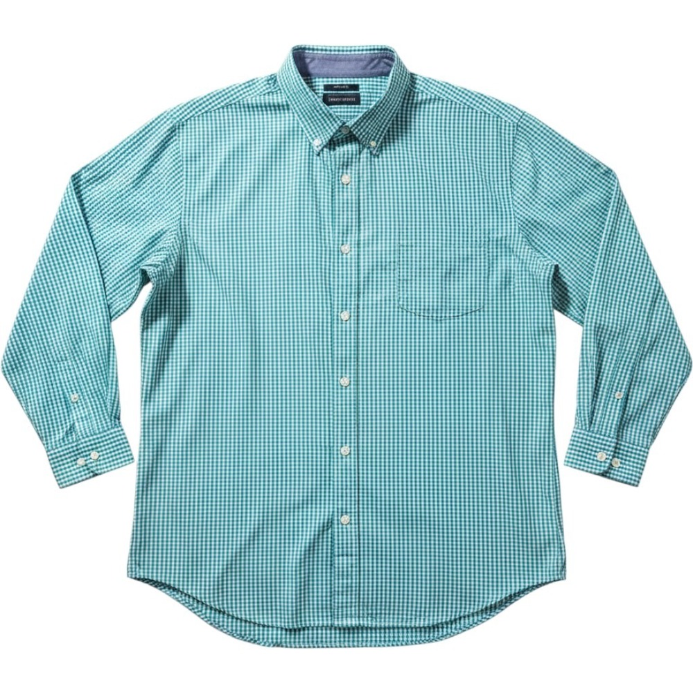 Mason James Mens XXL Teal Gingham Check Stretch Button Down Shirt Long Sleeve